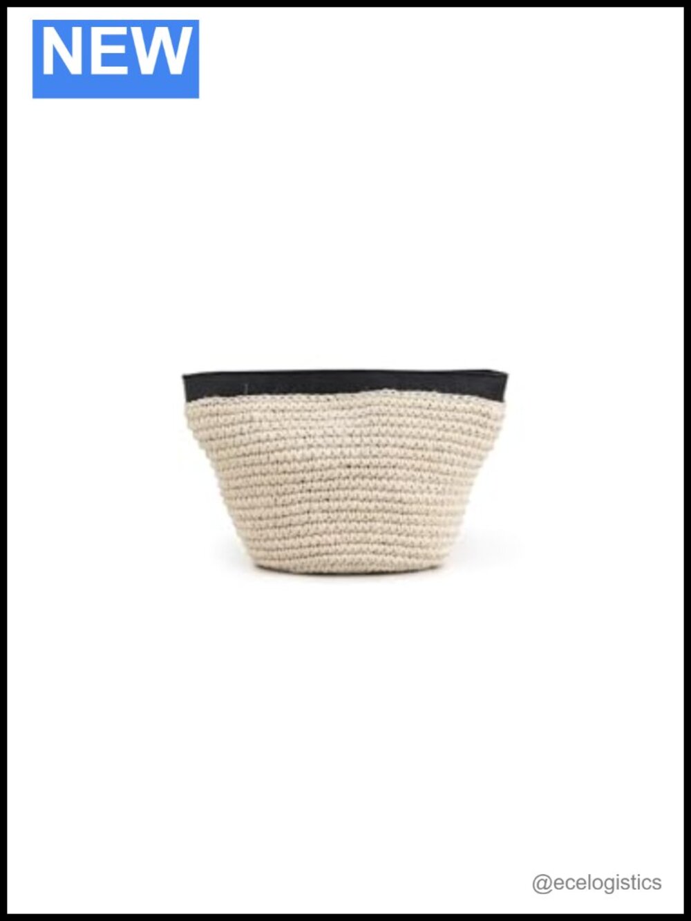Raffia Leather Trim Zipper Clutch 10.25in